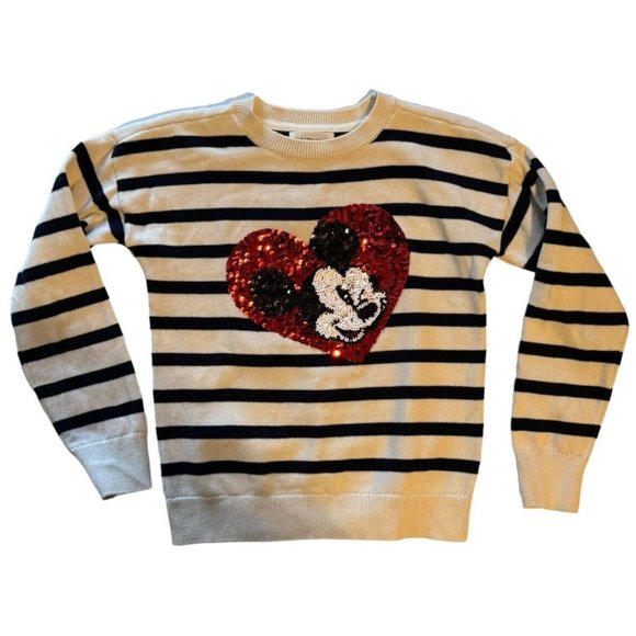 GAP Other - Gap Kids Disney Mickey Mouse Flippy Sequin Sweater Heart Stripes Medium GapKids